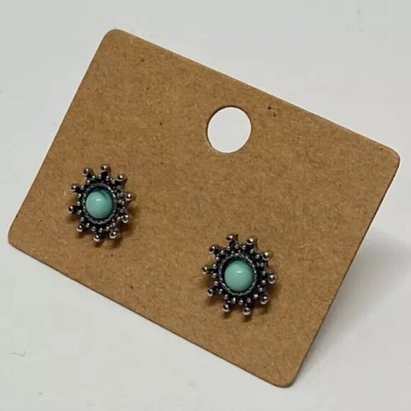 Aqua Color Silver Tone Round Stud Earrings Casual Beach Art Fashion Jewelry - Picture 4 of 6